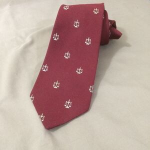 Vintage 70s University Cravats Scales of Justice Necktie Burgundy Lawyer Gift